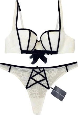Chantal Thomass Couture Leavers Lace & Velvet Pad Corset Bra & Thong Size S