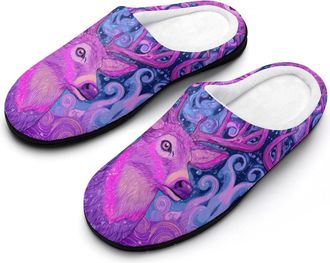 Generic Deer with Swirls Sparkles Funny Mens Cotton Slippers Soft Non-Slip Rubber Sole House Slipper Indoor Outdoor