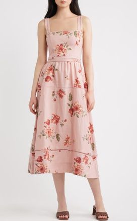 Reformation Everett Linen Midi Sundress in Rose Serenade at Nordstrom, Size 12