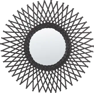 Beliani Beliani - Espejo De Pared De Rat&aacute;n Negro 60 Cm Forma De Sol Boho Sala De Estar Dormitorio Tagolu