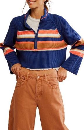 Free People Greta Stripe Half Zip Sweater in Indigo Pura Combo at Nordstrom Rack, Size X-Small