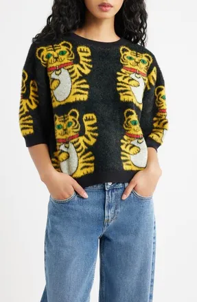 Dressed in Lala Lucky You Knit Tiger Top in Black Lucky Kitty at Nordstrom, Size Large