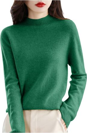 Generic Womens Jumpers Cashmere Jumpers Autumn And Winter Warm Classic-Fit Lightweight Long-Sleeve Tops Soft Comfy Semi Turtleneck Sweater Solid Color Pullove