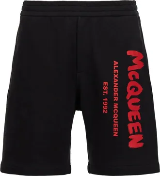 Alexander McQueen Korte Broeken, Heren, Zwart, S, Katoen, Graffiti Bermuda Shorts