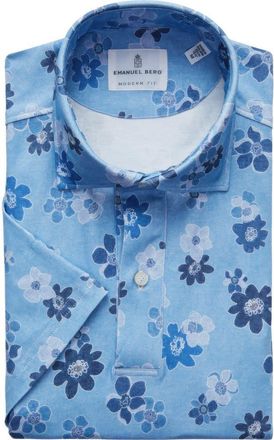 Emanuel Berg Modern Fit 4 Flex Short Sleeve Stretch Knit Polo Shirt in Medium Blue at Nordstrom Rack, Size Xx-Large