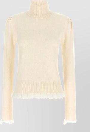 Ganni merino wool ribbed turtleneck lace trim sweater