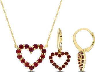 Mimi & Max 2 3/8ct TGW Garnet Open Heart 2-Pc Jewelry Set 10k Yellow Gold