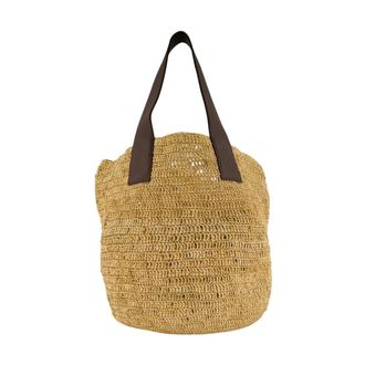 Sensi Studio Stro en Leren Handtas - Dames - Handtassen - Beige - ONE Size - Tassen