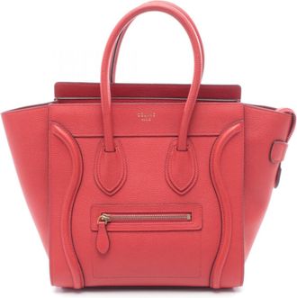 Celine Red Color Leather Handbag Tote Bag (Pre-Owned)