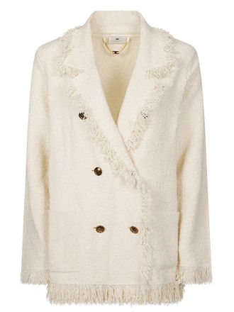 Elisabetta Franchi Long Sleeve Fringed Edges Cotton Jacket