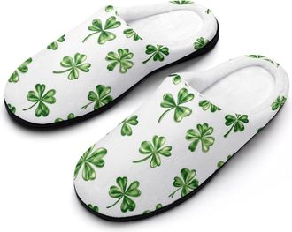Generic Shamrock Plaid St. Patrickses Day Cotton Slipper for Women Indoor Outdoor House Shoes Anti-Skid Slippers with Rubber Sole