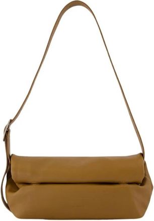 Jil Sander Khaki leren schoudertas met vierkante riem - Dames - Schoudertassen - Beige - ONE Size - Katoen - Tassen