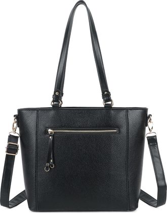 Generic Womens Tote Bag,Faux Leather, Shoulder Bag with Adjustable Strap, Front Zipper Pocket (Black)