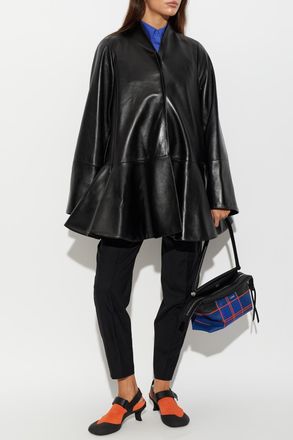 Loewe Leather Coat With Peplum, Womens, Black