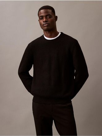 Calvin Klein Mens Wool Rib Blend Crewneck Sweater - Black - XL