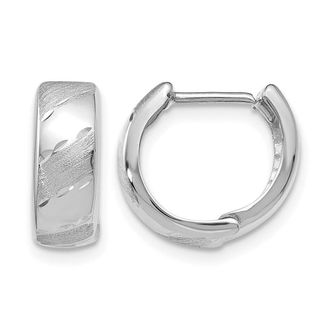 Diamond2Deal 14K White Gold Polished and Satin Hinged Hoop Earrings
