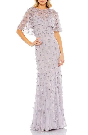 Mac Duggal Womens Embellished Illusion Cape Sleeve Trumpet Gown in Vintage Lilac at Nordstrom, Size 14