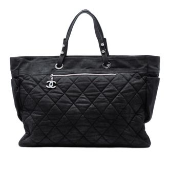 Chanel Pre-owned Womens Xl Quilted Coated Canvas Paris Biarritz Tote - Black Textile - One Size