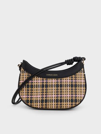 Charles & Keith Sabine Tartan Knotted-Strap Curved Shoulder Bag