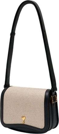 Ami Womens Canvas-Trimmed Shoulder Bag Beige