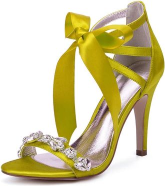 Generic Wedding Shoes Womens Heels Strappy Ankle Strap High Heels Open Toe Bridal Stiletto Sandals 10.5Cm,Yellow,5 UK