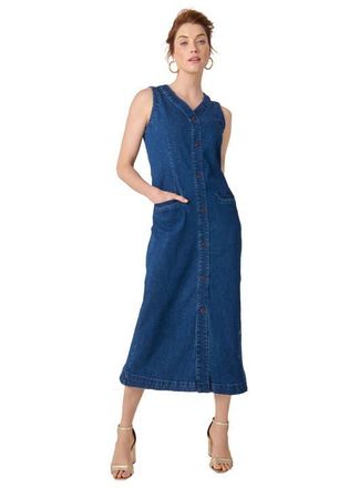 Jessica London Denim Button Midi Dress in Medium Stonewash at Nordstrom, Size 22