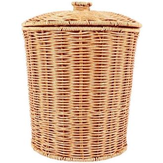 OEM Cesta De Almacenamiento De Mimbre Natural Con Tapa, Papelera Redonda Decorativa -crezuo