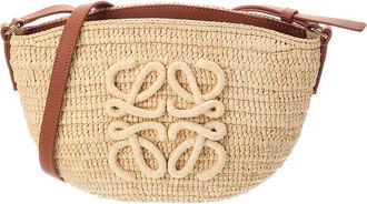 Loewe Logo Small Raffia & Leather Shoulder Bag