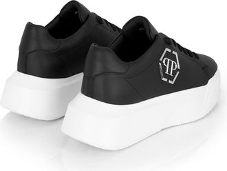 Philipp Plein Mens Godzilla Hexagon Sneaker Black Leather Rubber Sole