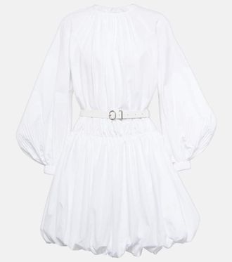 Jil Sander Leather-trimmed cotton poplin minidress