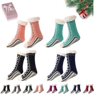 Generic Ultra-thick Slipper Home Socks, Cashmere Fleece Lined Socks, Non-Slip Fluffy Warm Winter Socks, Unique Christmas Gifts (pink+lake blue+black+blue)