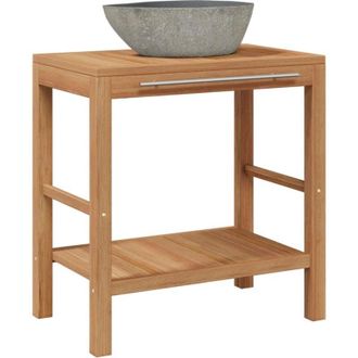 vidaXL Mueble Tocador Madera Teca Maciza Con Lavabo De Piedra De R&iacute;o Vidaxl