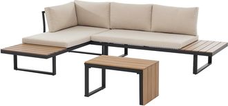 Vente-Unique Sal&oacute;n de jard&iacute;n modular de aluminio: 2 sof&aacute;s y una mesa de centro - Antracita con cojines beige - BAMBA&Iuml;A de MYLIA