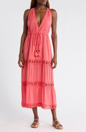 Elan Cutout Trim Sleeveless Cover-Up Maxi Dress in Pink Bright at Nordstrom, Size X-Large