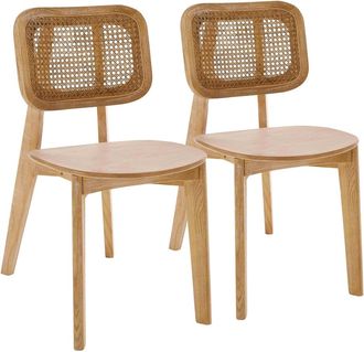 Oviala Conjunto de 2 sillas en madera de olmo y rat&aacute;n natural