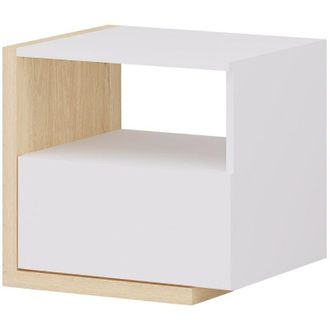 Vente-Unique Comodino scandinavo 1 cassetto e 1 nicchia Bianco e naturale - NAPOLI II