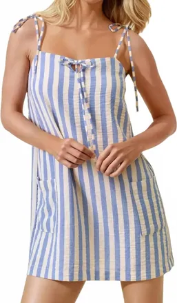 Hem & Thread Striped Gauze Mini Dress In Blue