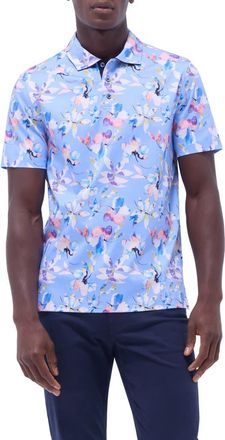 Bugatchi Hendrix Digital Floral Print Pima Cotton Polo in Air Blue at Nordstrom, Size Xx-Large