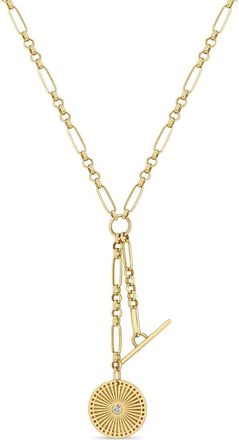 Zo&euml; Chicco Sunbeam Medallion Y-Necklace in Yellow Gold at Nordstrom, Size 18