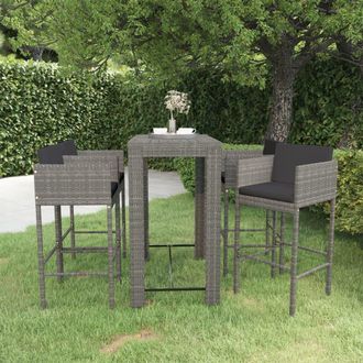 Les Tendances Set Muebles Bar Jard&iacute;n 5 Piezas Y Cojines Rat&aacute;n Sint&eacute;tico Gris Vidaxl