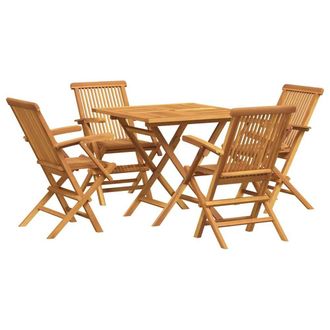 Berkfield Home 5 Piece Garden Dining Set Solid Teak Wood in Brown