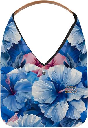 Generic Hawaiian Hibiscus Floral Blue (8) Reusable Lightweight Grocery Bags - Foldable Into Compact Pouch, Washable & Sturdy, Multipurpose for Shopping and Tr