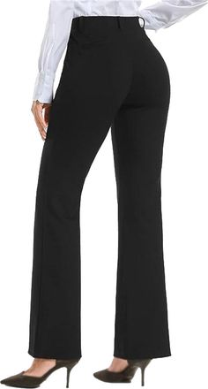 Generic Womens Bootcut Dress Pants Business Casual Work Pants, Business Casual Elastic Work Pants, Womens Formal Pants (Black,L)