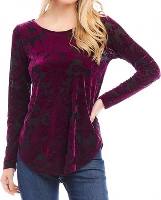 Karen Kane Weslee Velvet Burnout Shirttail Top In Wine