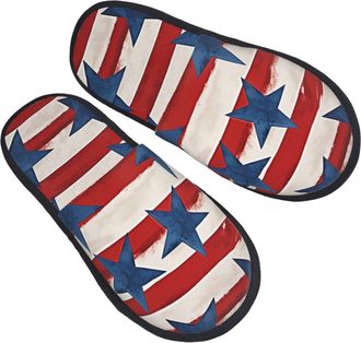 Generic Slippers Ted Star Stripe Flag Reusable Hotel Slippers Portable Cotton Slipper For Guest Room Indoor Women M
