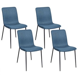 Beliani Beliani - Conjunto De 4 Sillas De Comedor Elegante De Tela Poli&eacute;ster Patas De Hierro Azul Oscuro Glendive