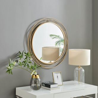Furniturebox Saskia 90cm Round Gold Art Deco Layed Metal Rope Hallway Bedroom Dining & Living Room Wall Mirror