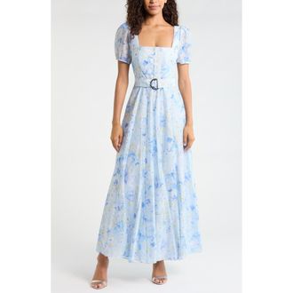 Ever New Marigold Belted Maxi Dress in Blue Macy Floral at Nordstrom, Size 10