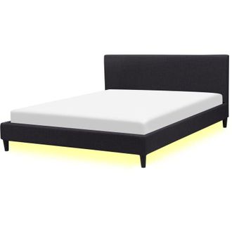 Beliani Modern Linen eu King Size Bed Frame 5ft3 Slatted Base Black Led Light Fitou