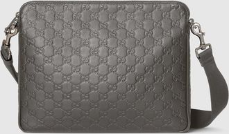 Gucci GG Emblem Medium Crossbody Bag, Grey, Leather